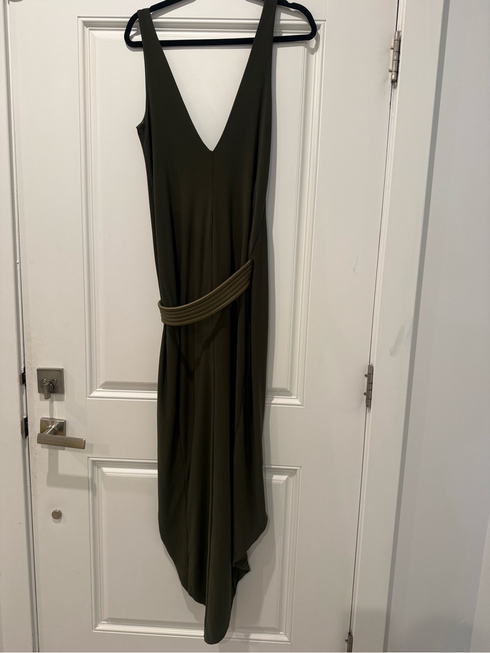 Zhivago Olive Green Asymmetrical V-Neck Dress